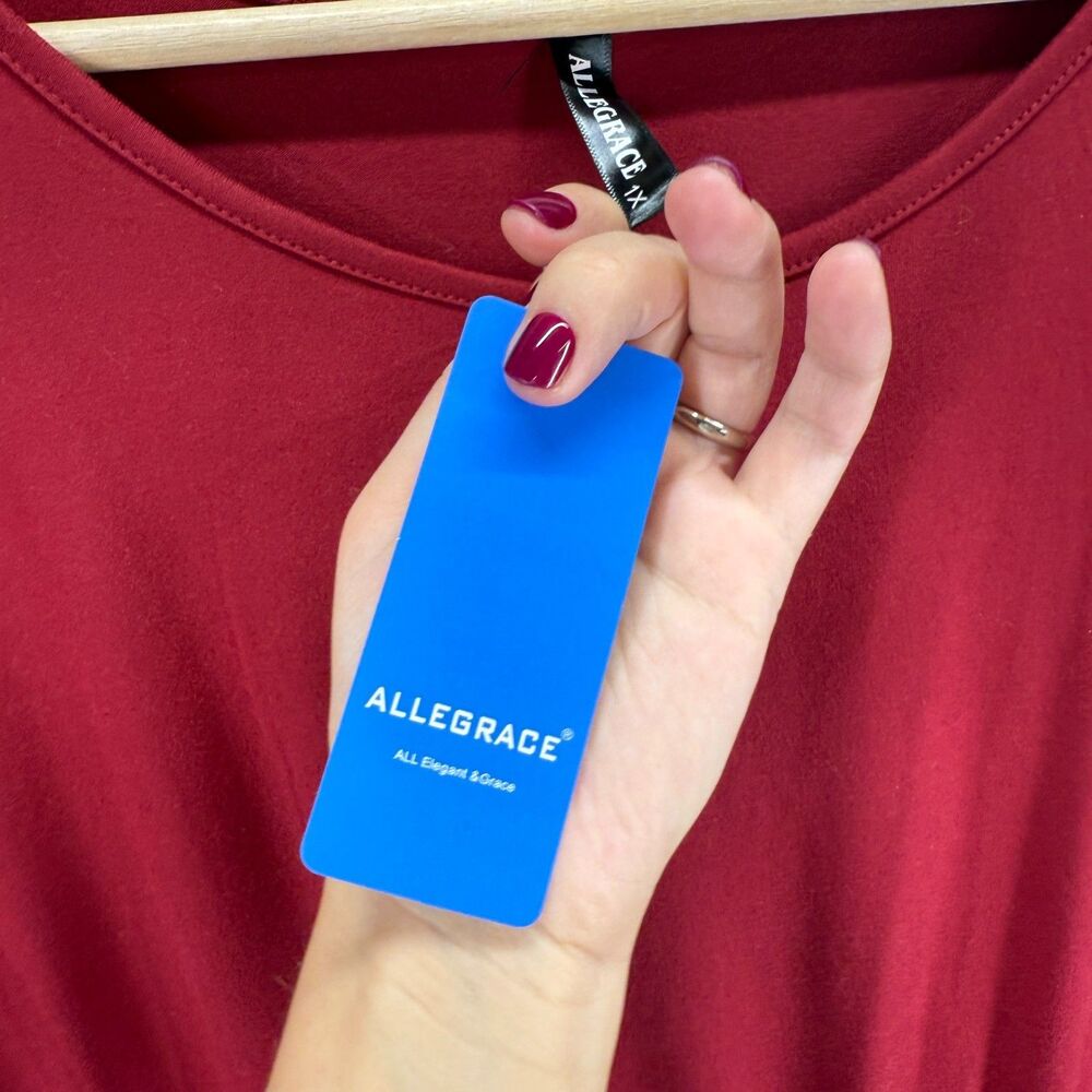 New Allegrace Dress Women 1X Plus Red Sheath Midi Short Sleeve Rayon Casual - Picture 4 of 9